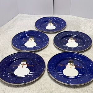 ⭐️1997 the golden rabbit II Denise Harvey design enamelware snowman salad plates
